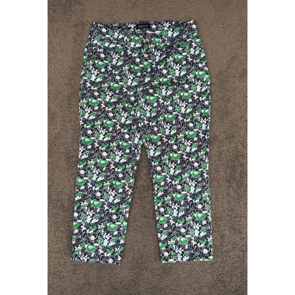Charter Club Bristol Capri Pants Womens 10 Navy Green Floral Cropped Trousers